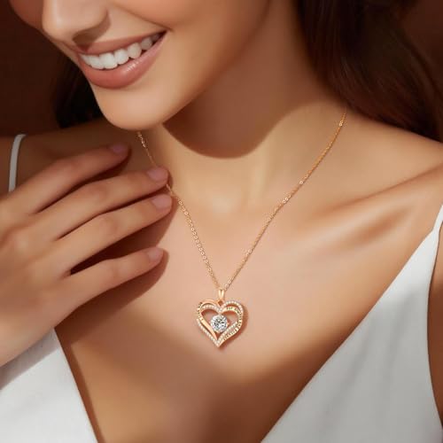 CDE S925 Silver Engraved Forever Love Heart Birthstone Necklaces for Women | 5A CZ,Hypoallergenic,Nickel-Free & Lead-Free Pendant,Anniversary Christmas Wedding Birthday Gift for Wife Girlfriend - color: 04-Apr, style: Rose Gold Plated