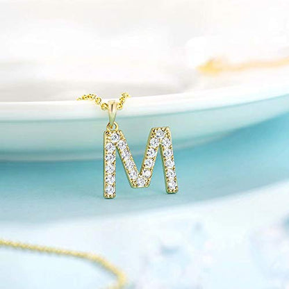 Tarsus Initial Cubic Zirconia Necklace for Women Teens | Jewelry Gifts for Women Adjustable Chain 18" + 2" - style: Gold-M-Diamond style