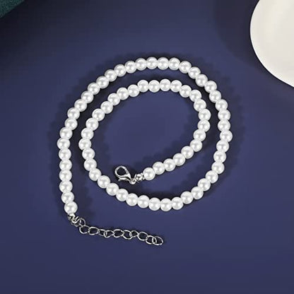 MJartoria Pearl Necklace for Men | Women, 16''-24'' Pearl Necklaces, 4mm/6mm/8mm White Faux Pearl Choker Necklace Trendy Jewelry Gifts for Women Men - size: 16 inches, style: 6mm