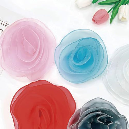10inch Extra Large Flower Brooch Pin for Women Fashion Dainty Organza Satin Fabric Big Camellia Brooches Lapel Pins Wedding Dance Party Dress Accessories Exaggerated Jewelry Gift - color: 6 inch Blue