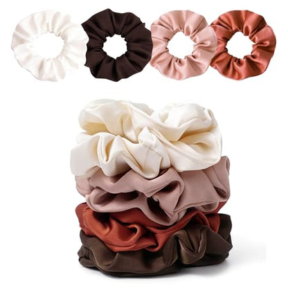 Satin Scrunchies for Women – 8PCS Earth Tone Silk Hair Ties – No Crease, Frizz-Free, Warm & Natural Hair Bands for Thick & Thin Hair, Earthy Hair Accessories Gifts - color: Large-EarthTone