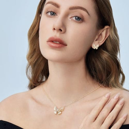 Gold Silver Stud Earrings Pendent Necklace Sets for Women, Dainty Rhinestone Crystal Necklace Earing Jewelry Set Wedding Accessories Fashion Holiday Gift - color: Butterfly earring necklace