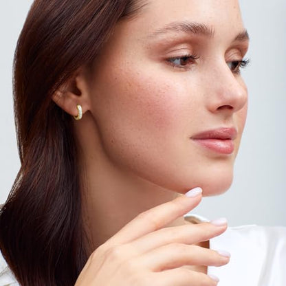 14K Gold Earrings for Women Gold Hoop Earrings for Women | Dainty Gold Earrings for Women Stylish 14K Gold Hoop Earrings for Women Square Cubic Zirconia Huggie Hoop Earrings 15/20/25mm - size: 15mm