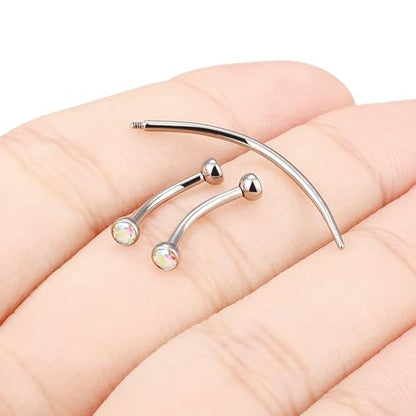 F136 Titanium 16g 6/8/10mm Eyebrow/Rook/Snug/Vertical-Labret/VCH/Snake-Eyes/Anti-Tragus/Christina/Daith/Belly-Button/Bridge/Hood/Surface Curved Barbell Piercing Jewelry for Women Men - color: AB, size: 10 mm (3/8 in)