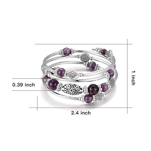 BULINLIN Layered Wrap Bangle Turquoise Bracelet - Bead Bracelet with Natural Agate Stone, Gifts For Women - color: 02-Purple