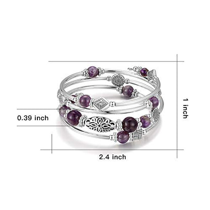 BULINLIN Layered Wrap Bangle Turquoise Bracelet - Bead Bracelet with Natural Agate Stone, Gifts For Women - color: 02-Purple