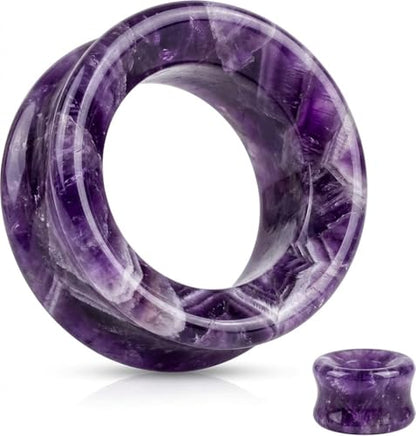 Hollow Tunnels Purple Amethyst Organic Stone Ear Plugs Gauges Sold in Pairs - style: 12MM-1/2 INCH