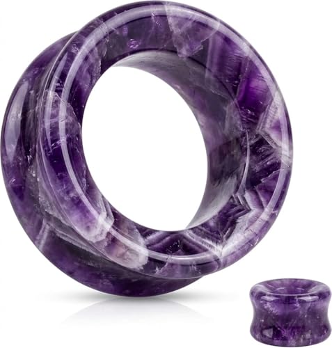 Hollow Tunnels Purple Amethyst Organic Stone Ear Plugs Gauges Sold in Pairs - style: 16MM-5/8 INCH