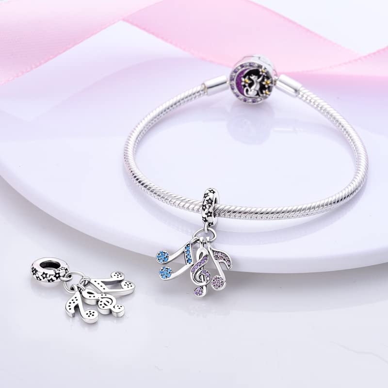 CYCUFF 925 Sterling Silver Charms Suitable for Charm Necklaces, Bracelet Pendants Beads Jewellery Gift for Women - color: Colourful Zirconium Note Charm