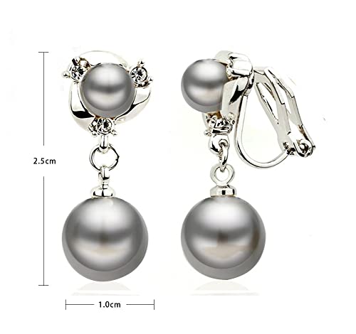 Clip On Earring For Women Pearl Non Pierced Clip Earrings - color: silver gray