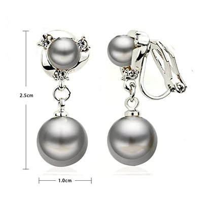 Clip On Earring For Women Pearl Non Pierced Clip Earrings - color: silver gray