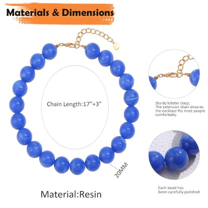 Chunky Necklaces for Women Trendy 20MM Large Resin Beaded Necklace Bold Statement Chunky Choker Necklace Boho Beads Summer Beach Jewelry - color: Blue
