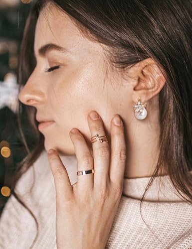 Big Pearl Drop Earrings for Women - 14K Real Gold Plated Quality Dangles for Elevated Casual or Elegant Gift - color: Elsa Gold
