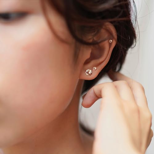 6 Pairs Stud Earrings Set, Hypoallergenic Cubic Zirconia Earrings 316L Stainless Steel CZ Earrings 3-8mm - color: A-Champagne CZ