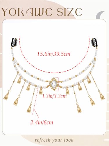 Yokawe Pearl Head Chain with Crystal Pendant, Gold Boho Hair Accessories, Rhinestone Bridal Headpiece, Festival Jewelry for Women