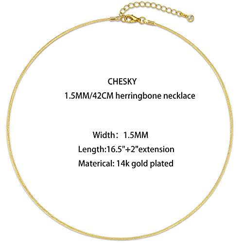 CHESKY Gold Necklace for Women 14K Plated/S925 sterling silver Snake Chain | Dainty Gold Necklace,Thin Chunky Chain,Simple Choker Necklaces for Women,Non tarnish Trendy Jewelry, Gifts for Women - color: gold, style: 1.5mm 16.5 inch snake