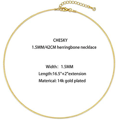 CHESKY Gold Necklace for Women 14K Plated/S925 sterling silver Snake Chain | Dainty Gold Necklace,Thin Chunky Chain,Simple Choker Necklaces for Women,Non tarnish Trendy Jewelry, Gifts for Women - color: gold, style: 1.5mm 16.5 inch snake
