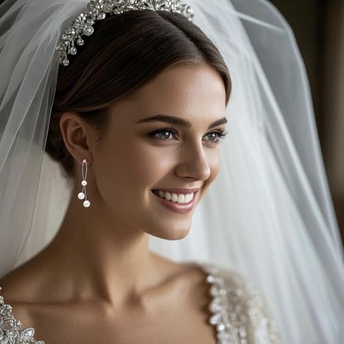 SLUYNZ Sterling Silver Pearls Dangle Earrings for Women Teens Wedding Pearls Dangle Earrings Long Tassel