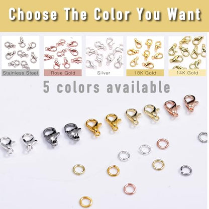 90PCs Fadeless Lobster Claw Clasps (10mm) & Jump Rings for Jewelry Making, Necklace Bracelet Findings & Supplies (18K Gold Plated) - color: 18K Gold Plated