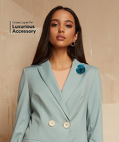 Premium Trio Cluster Flower Lapel Pin - Formal Boutonniere for Men, Flower Brooch Pin - color: Teal