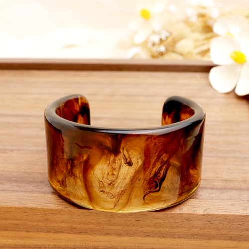 Chunky Resin Wide Bangle Bracelets for Women, Trendy Statement Minimalist Acrylic Bracelet Prom Holiday Jewelry Gift - color: Cuff Brown