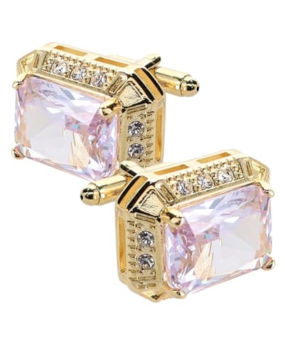 Big Rectangular Colored Crystal Cuff Links for Men – Tuxedo Suit Accessories, Cufflinks for Men - style: Clear/Gold