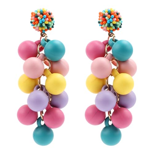 Acrylic Ball Beads Dangle Earrings for Women, Statement Colorful Earring Cute Candy Colored Geometric Drop Dangle Earrings Beaded Valentine Earrings Jewelry for Party Gifts