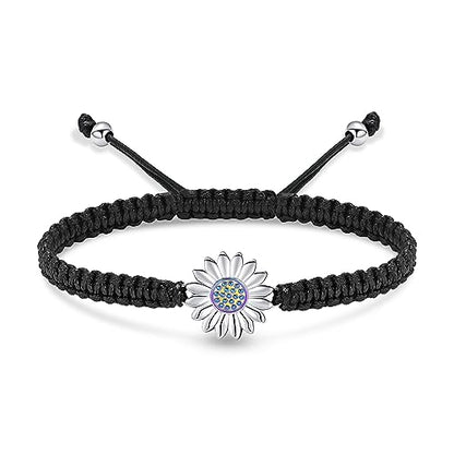Sunflower Cremation Urn Bracelet for Adjustable Boho Daisy Handmade Cremation Jewelry Braided Rope Bracelets for Women Jewelry Gift With Funnel Kit & Bag - color: Silver+Rainbow