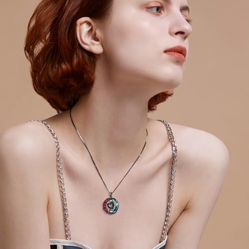 TOUPOP Birthstone Necklace Women Sterling Silver Moon Star Birthday Jewelry | Celtic Moon Pendant with Blue Crystal Anniversary Christmas Jewelry Gifts for Wife Mom Her - color: C-Black Crystal-Red Rose