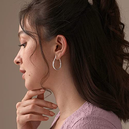 LeCalla 925 Sterling Silver Hoop Earrings for Women | Italian Design Classic Diamond-Cut Textured Hoops Earring | Women's Oval Drop Shape Silver Earring Jewelry - color: Large Classic Diamond-Cut