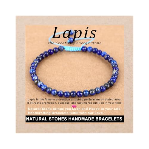 AD Beads Handcrafted Beaded Macrame Bracelet Stylish Customizable Jewelry for Men and Women Protection Healing Gemstone for Balance Wellness Positive - color: Lapis, size: 4mm