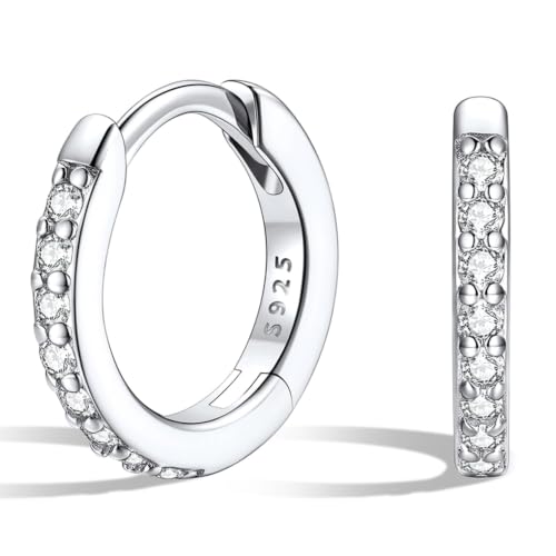 925 Sterling Silver Huggie Hoop Earrings for Women, Small Hoop Earrings for Women, CZ Cartilage Earrings Jewelry Gift, 6/8/10/12/14/16/18/20mm - color: B.Sterling Silver–White Gold Plated, size: 8MM