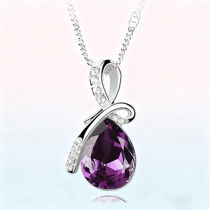 Fashion Angel Teardrop Crystal Pendant Necklace for Women Birthday Gifts for Mom Women - color: Purple
