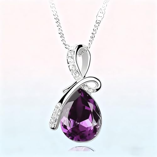 Fashion Angel Teardrop Crystal Pendant Necklace for Women Birthday Gifts for Mom Women - color: Purple