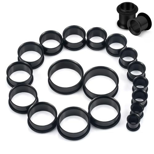 12G-25mm Single Flared Gauges Tunnels Stretching Kit 316L Surgical Steel O-ring Ear Gauges Plugs Earring Lobe flesh Tunnel Gauge Stretcher Silver Black Gold Color Tone - color: Black, size: 6g/4g/2g/0g/00g/12mm/14mm/16mm18mm