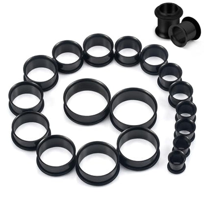 12G-25mm Single Flared Gauges Tunnels Stretching Kit 316L Surgical Steel O-ring Ear Gauges Plugs Earring Lobe flesh Tunnel Gauge Stretcher Silver Black Gold Color Tone - color: Black, size: 12g/10g/8g/6g/4g/2g/0g/00g/12mm