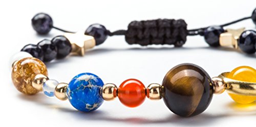 Fesciory Solar System Bracelet for Women, Universe Galaxy Beaded Jewelry | Natural Stone Beads, Universe Galaxy Design, Guardian Star Charm, Adjustable Fit, Birthday & Astronomy Planet Gifts for Loves - color: Blue Sandstone(Adjustable)