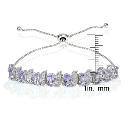 Silver Amethyst and Oval S Adjustable Tennis Bracelet Trendy Dainty Minimalist Bracelet for Women Simple Fashion Jewelry for Petite Wrist Elegant Ladies Accessory