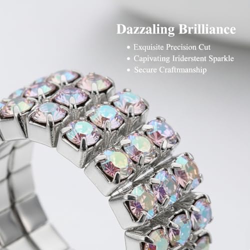 Sparkling Rhinestone Ring Set Trendy Elastic Rhinestone Crystal Stretch Ring Stackable Jewelry for Women Girls - color: Colorful-A