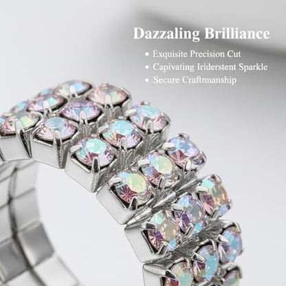 Sparkling Rhinestone Ring Set Trendy Elastic Rhinestone Crystal Stretch Ring Stackable Jewelry for Women Girls - color: Colorful-A