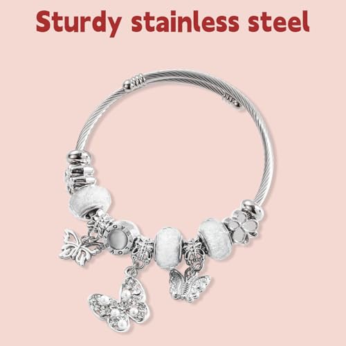 Charm Bracelets for Womens,Exquisite Cute Cartoon Friendship Silver Bracelets Stainless Steel Bangle, Womens Jewelry Suitable for Holiday Gifts and Birthday Gifts - color: Green Four Leaf Clover