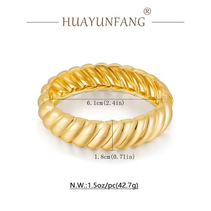 Chunky Gold Bangle Bracelets for Women Twisted Hinged Wrist Cuff Bracelets open Spiraled Oval Bracelet Trendy Jewelry for Women - color: wide cuff bangle