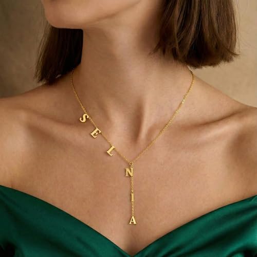 Personalized Lariat Necklace for Women, Custom Y-Shaped Name Chain, Gold Plated Dainty Jewelry Gift for Her - style: Lariat Letter Necklace