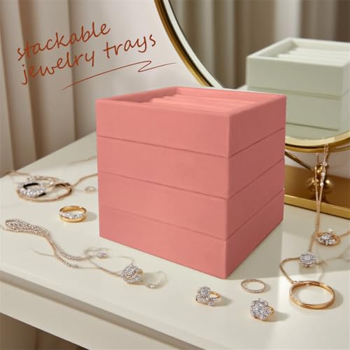 SCIKHETF Velvet Ring Earrings Studs organizer Tray Small Ring Insert Display Tray 5 Slots Stackable (Peach Pink) - color: Peach Pink