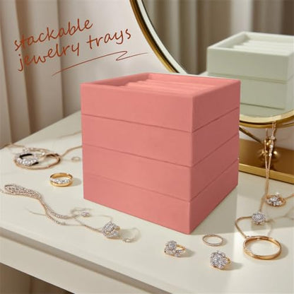 SCIKHETF Velvet Ring Earrings Studs organizer Tray Small Ring Insert Display Tray 5 Slots Stackable (Peach Pink) - color: Peach Pink