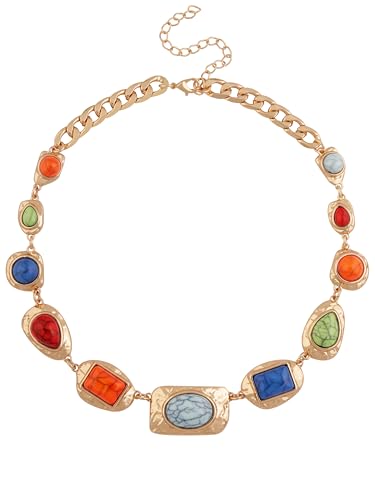 MINACHI Boho Chunky Statement Necklace for Women, Vintage Style with Milky White, Blue and Brown Accents - style: Necklace NECK.002