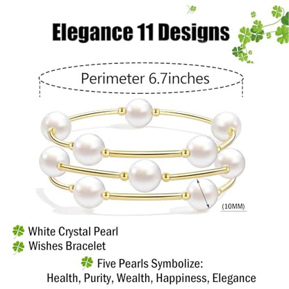 Elegance 11 designs 10mm Crystal White Pearl Blessing Bracelet - style: style-3pcs