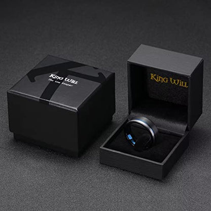 King Will Mens Tungsten Carbide Wedding Band with Groove Design | 6/7/8mm Width, Grooved, Comfort Fit, Everyday Wear - color: Blue&Black-8mm
