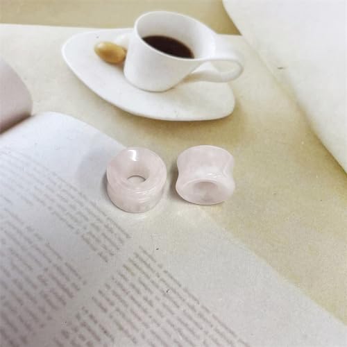 Hollow Rose Quartz Natural Stone Ear Plugs Gauges Tunnel Expanders Stretcher Saddle Double Flared Flesh Earrings for Women Men Fashion Piercings Body Jewelry Gift - size: 00g(10mm)