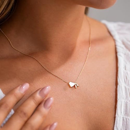 Turandoss Heart Initial Necklace for Women Teen Girls - 18K Gold Plated Letter A-Z Pendant Necklace Dainty Heart Necklaces Tiny Initial Necklaces Birthday Gifts for Women Jewelry - color: Gold, style: J